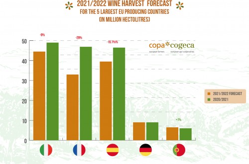 El COPA-Cogeca prevé una producción de vino en la UE-27 históricamente baja en 2021/22