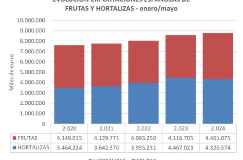 La exportación española de frutas y hortalizas frescas aumentó un 10% en volumen y en valor en mayo